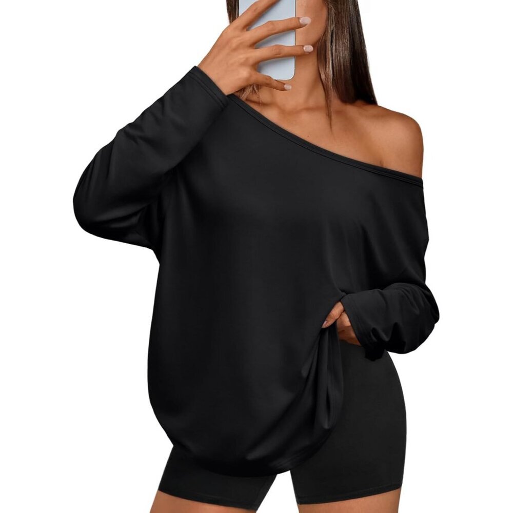 Women's Oversized Off Shoulder Long Sleeve Top Casual Layering Tee